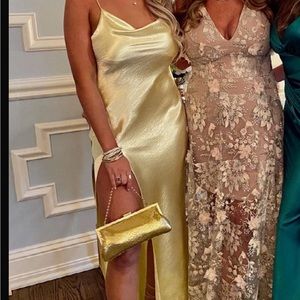 STUNNING YELLOW silk open back slit dress. Only worn once!